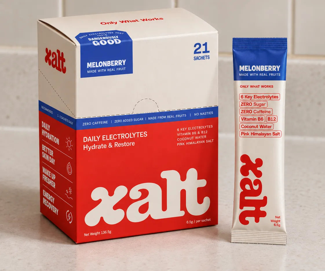 A box of XALT Melonberry with a sachet